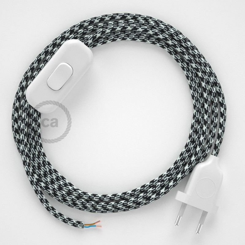 Cableado para lámpara, cable RP04 Efecto Seda Bicolor Blanco-Negro 1,8m. Elige tu el color de la clavija y del interruptor!
