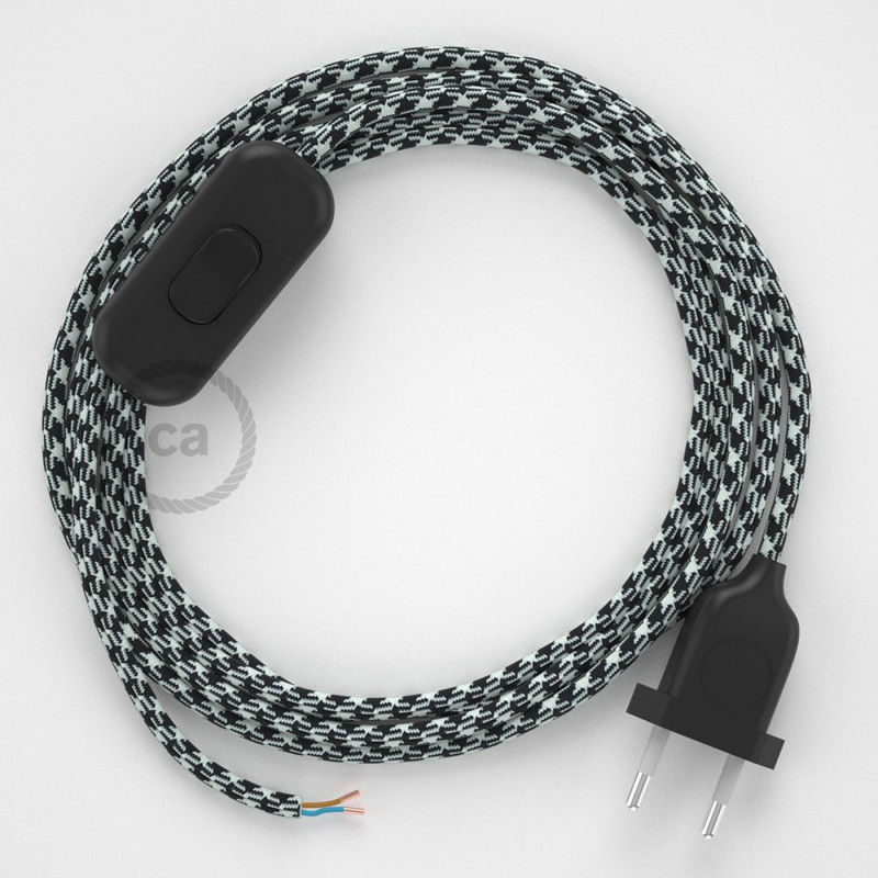 Cableado para lámpara, cable RP04 Efecto Seda Bicolor Blanco-Negro 1,8m. Elige tu el color de la clavija y del interruptor!