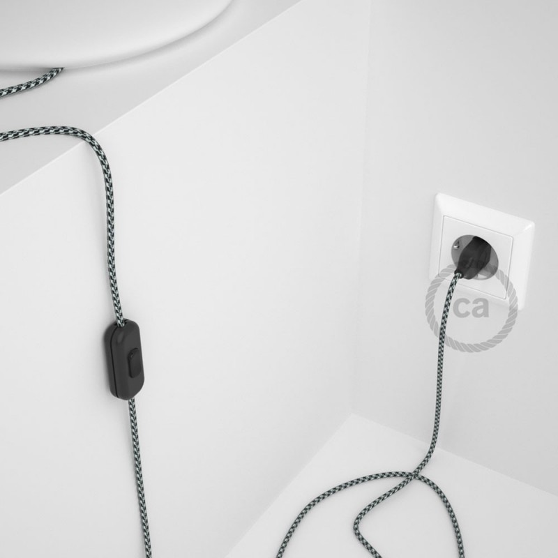 Cableado para lámpara, cable RP04 Efecto Seda Bicolor Blanco-Negro 1,8m. Elige tu el color de la clavija y del interruptor!