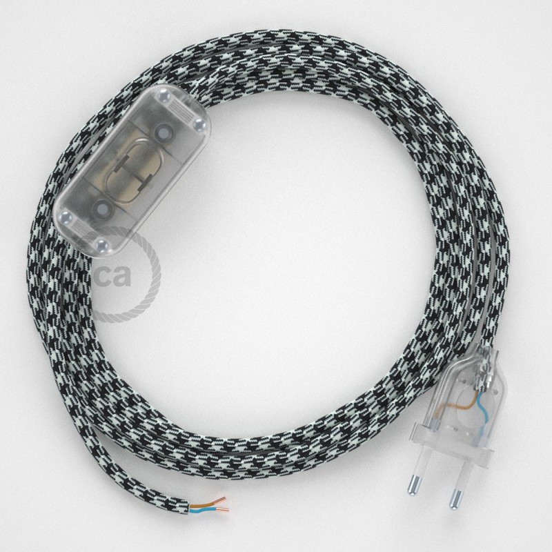 Cableado para lámpara, cable RP04 Efecto Seda Bicolor Blanco-Negro 1,8m. Elige tu el color de la clavija y del interruptor!