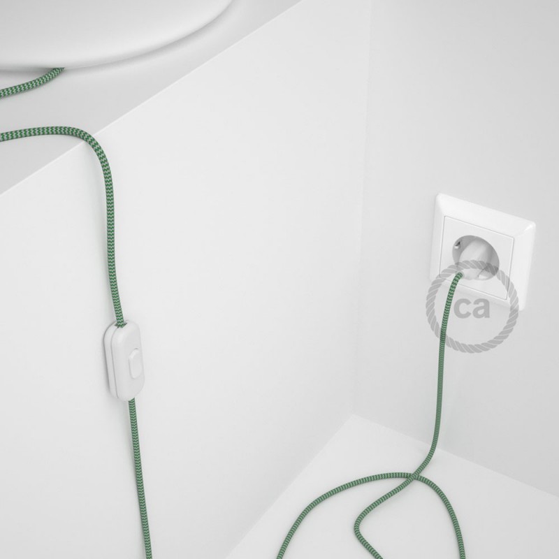 Cableado para lámpara, cable RZ06 Efecto Seda ZigZag Blanco Verde 1,8m. Elige tu el color de la clavija y del interruptor!