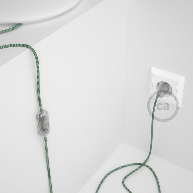 Cableado para lámpara, cable RZ06 Efecto Seda ZigZag Blanco Verde 1,8m. Elige tu el color de la clavija y del interruptor!