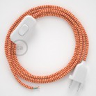 Cableado para lámpara, cable RZ15 Efecto Seda ZigZag Blanco Naranja 1,8m. Elige tu el color de la clavija y del interruptor!