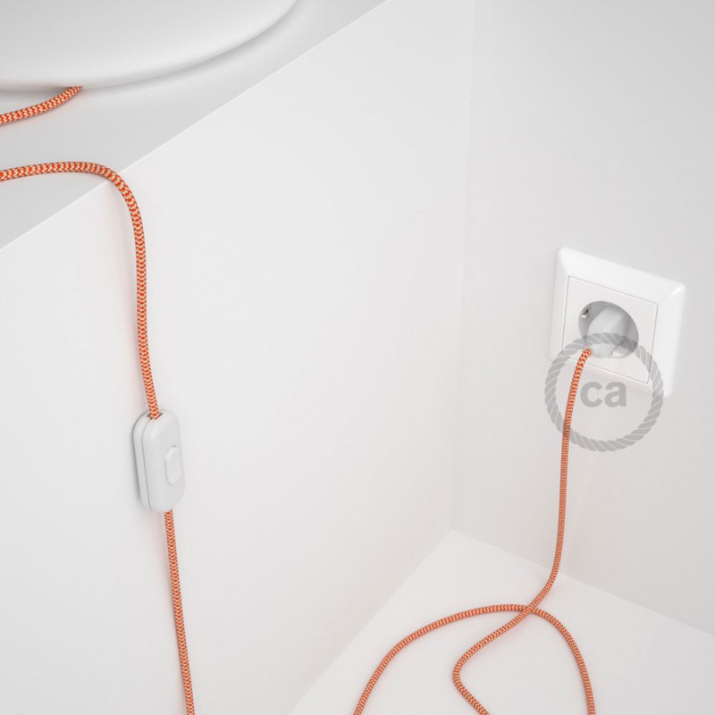 Cableado para lámpara, cable RZ15 Efecto Seda ZigZag Blanco Naranja 1,8m. Elige tu el color de la clavija y del interruptor!