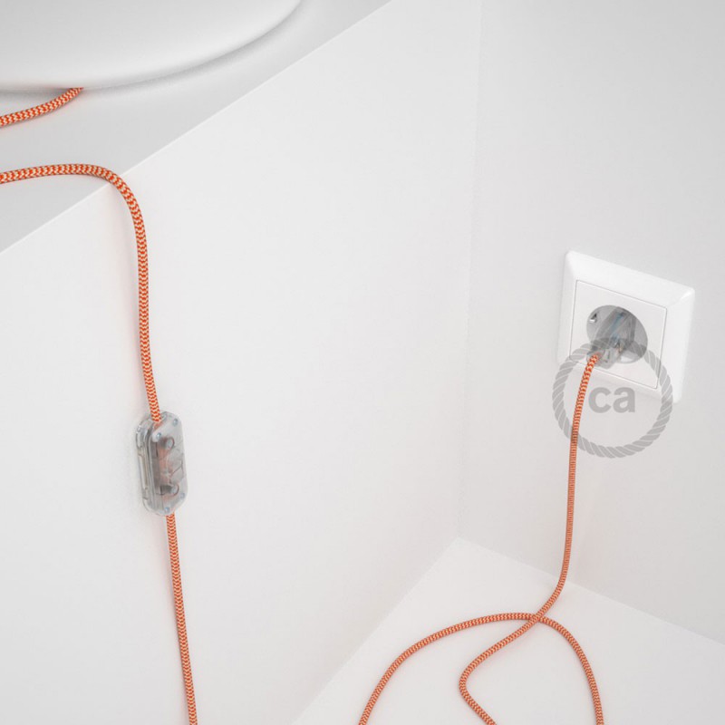Cableado para lámpara, cable RZ15 Efecto Seda ZigZag Blanco Naranja 1,8m. Elige tu el color de la clavija y del interruptor!