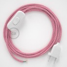 Cableado para lámpara, cable RZ08 Efecto Seda ZigZag Blanco Fuchsia 1,8m. Elige tu el color de la clavija y del interruptor!