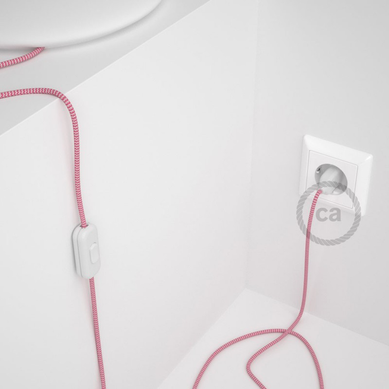 Cableado para lámpara, cable RZ08 Efecto Seda ZigZag Blanco Fuchsia 1,8m. Elige tu el color de la clavija y del interruptor!
