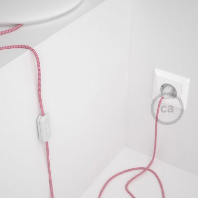 Cableado para lámpara, cable RZ08 Efecto Seda ZigZag Blanco Fuchsia 1,8m. Elige tu el color de la clavija y del interruptor!