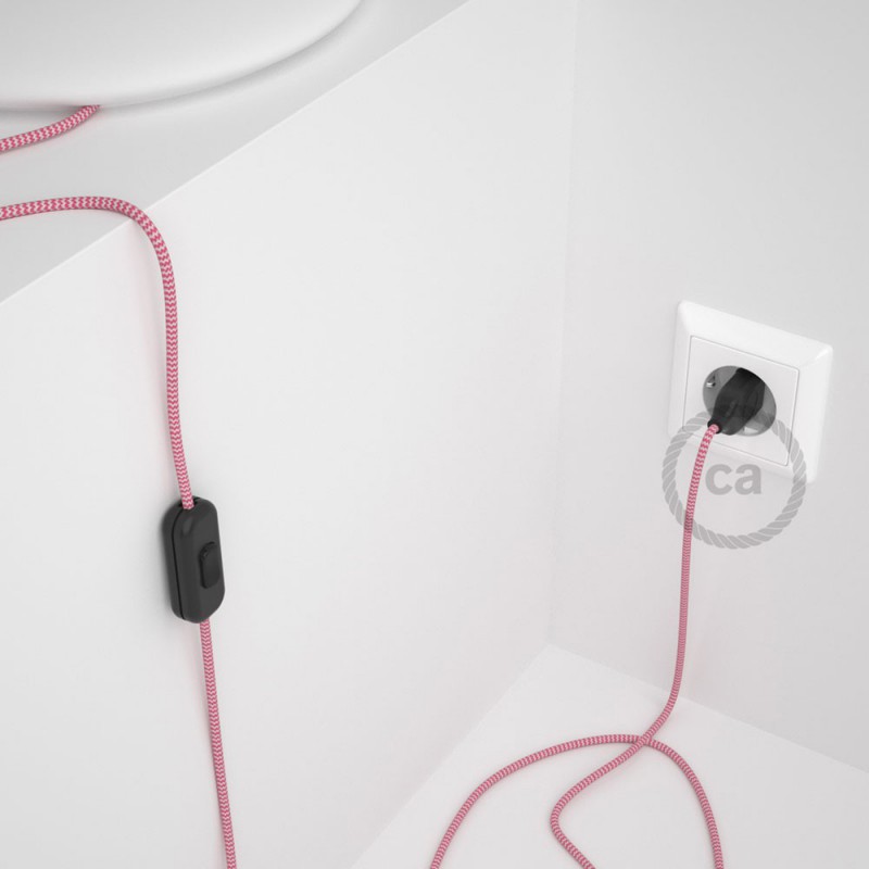 Cableado para lámpara, cable RZ08 Efecto Seda ZigZag Blanco Fuchsia 1,8m. Elige tu el color de la clavija y del interruptor!