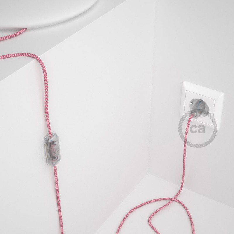 Cableado para lámpara, cable RZ08 Efecto Seda ZigZag Blanco Fuchsia 1,8m. Elige tu el color de la clavija y del interruptor!