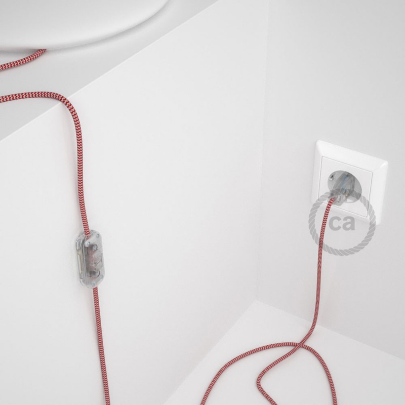 Cableado para lámpara, cable RZ09 Efecto Seda ZigZag Blanco Rojo 1,8m. Elige tu el color de la clavija y del interruptor!