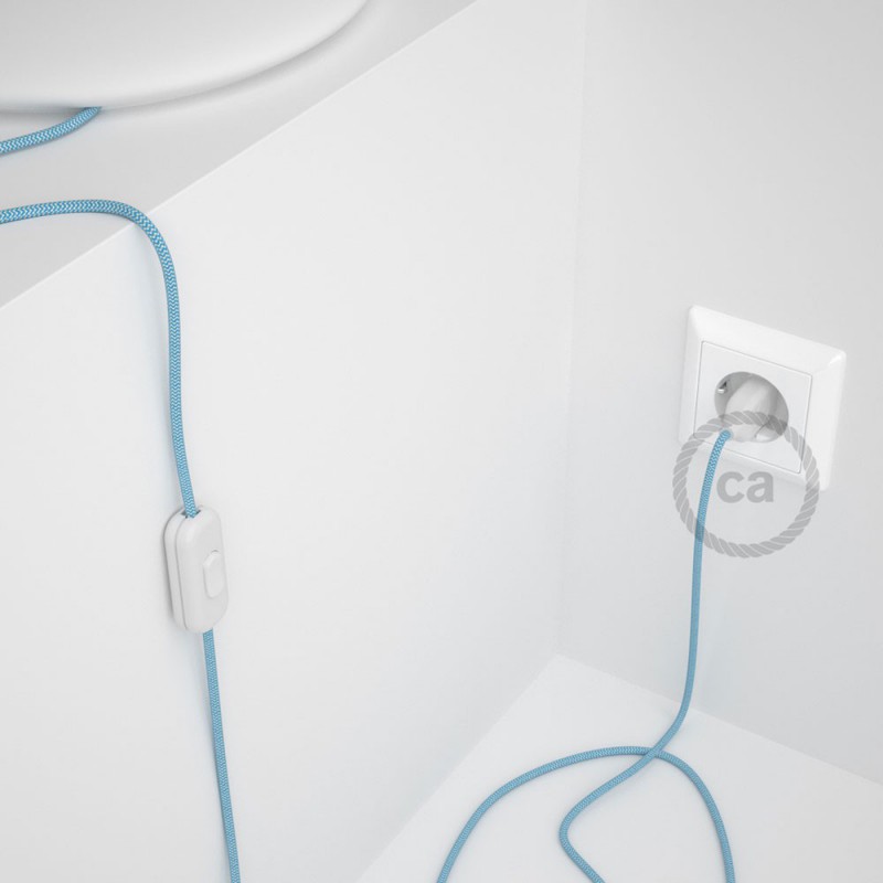 Cableado para lámpara, cable RZ11 Efecto Seda ZigZag Blanco Celeste 1,8m. Elige tu el color de la clavija y del interruptor!