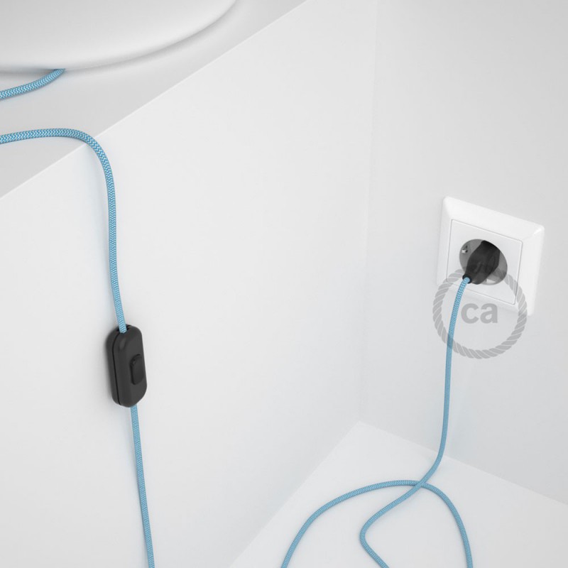 Cableado para lámpara, cable RZ11 Efecto Seda ZigZag Blanco Celeste 1,8m. Elige tu el color de la clavija y del interruptor!