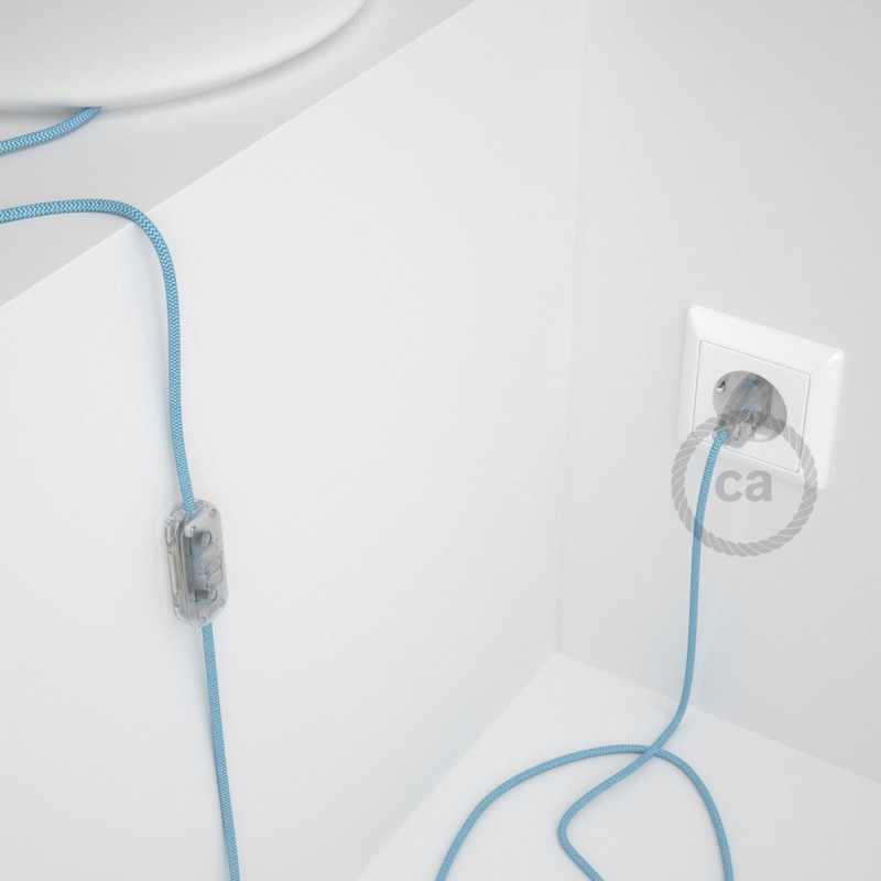Cableado para lámpara, cable RZ11 Efecto Seda ZigZag Blanco Celeste 1,8m. Elige tu el color de la clavija y del interruptor!