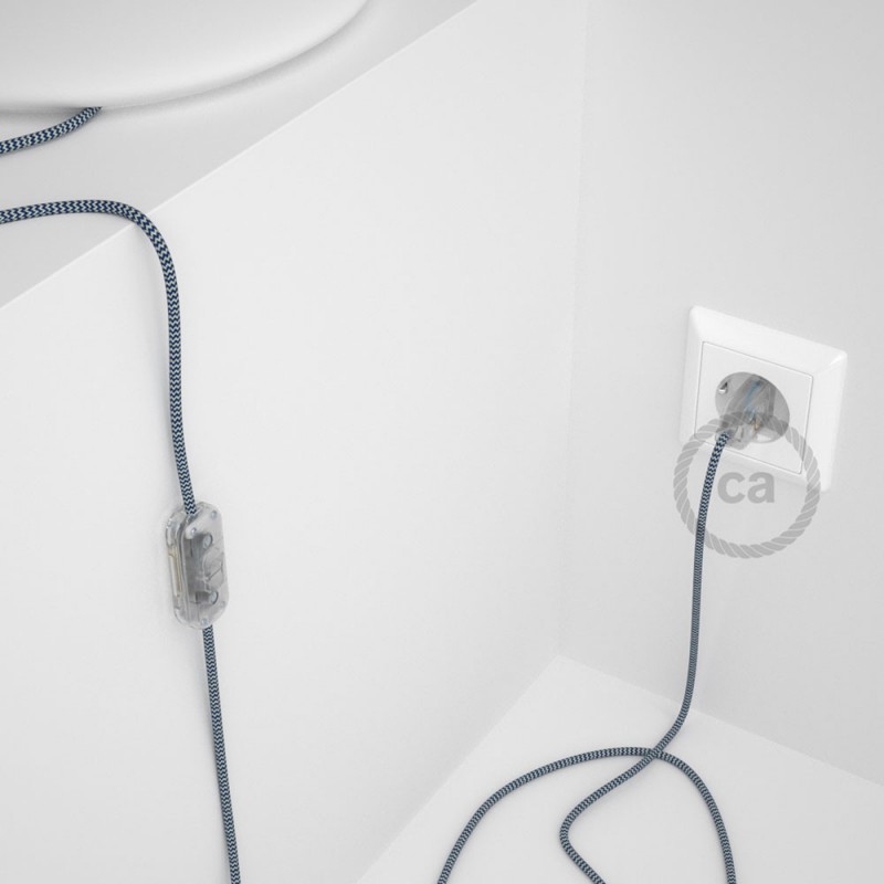 Cableado para lámpara, cable RZ12 Efecto Seda ZigZag Blanco Azul 1,8m. Elige tu el color de la clavija y del interruptor!