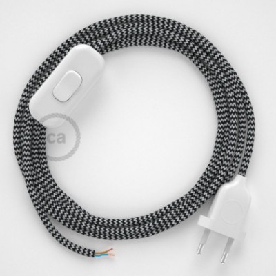 Cableado para lámpara, cable RZ04 Efecto Seda ZigZag Blanco Negro 1,8m. Elige tu el color de la clavija y del interruptor!