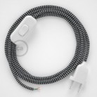 Cableado para lámpara, cable RZ04 Efecto Seda ZigZag Blanco Negro 1,8m. Elige tu el color de la clavija y del interruptor!