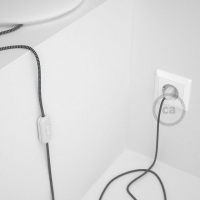Cableado para lámpara, cable RZ04 Efecto Seda ZigZag Blanco Negro 1,8m. Elige tu el color de la clavija y del interruptor!