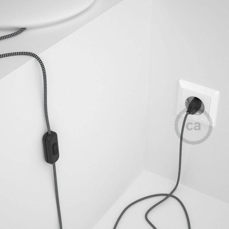 Cableado para lámpara, cable RZ04 Efecto Seda ZigZag Blanco Negro 1,8m. Elige tu el color de la clavija y del interruptor!