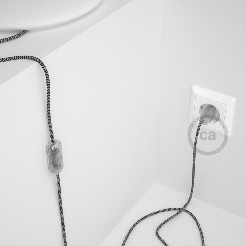 Cableado para lámpara, cable RZ04 Efecto Seda ZigZag Blanco Negro 1,8m. Elige tu el color de la clavija y del interruptor!