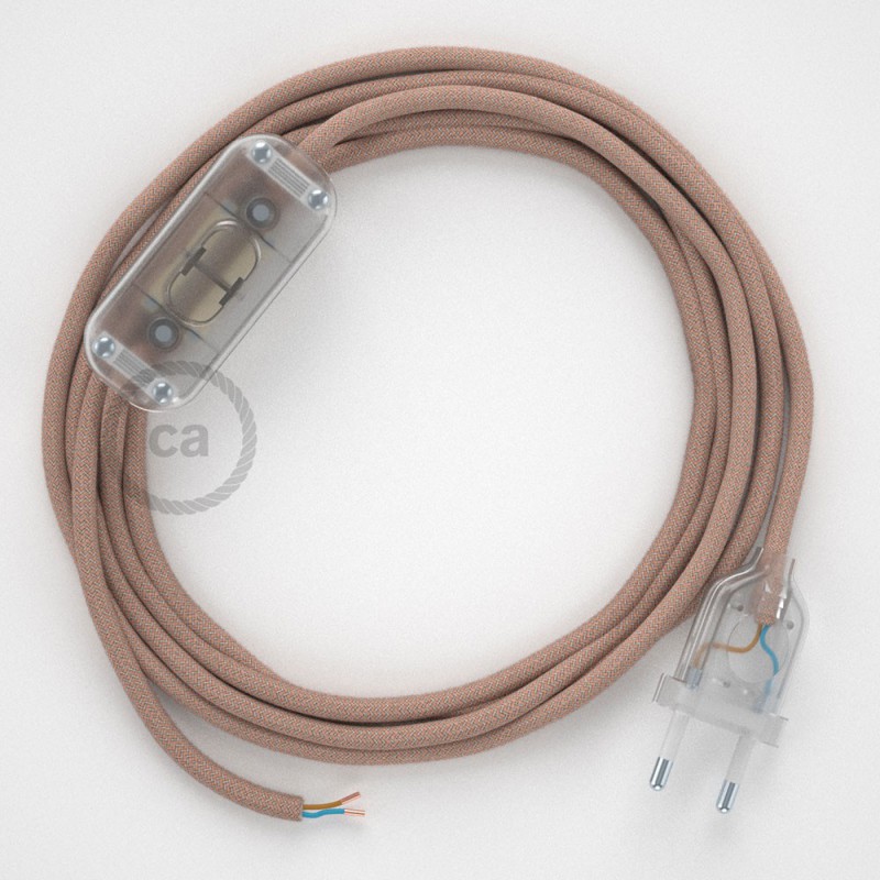 Cableado para lámpara, cable RD71 Algodón y Lino ZigZag Rosa Viejo 1,8m. Elige tu el color de la clavija y del interruptor!