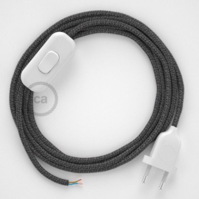 Cableado para lámpara, cable RS81 Algodón y Lino Natural Negro 1,8m. Elige tu el color de la clavija y del interruptor!