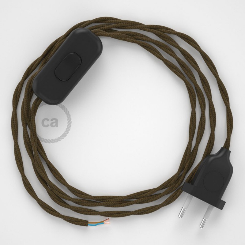 Cableado para lámpara, cable TC13 Algodón Marrón 1,8m. Elige tu el color de la clavija y del interruptor!
