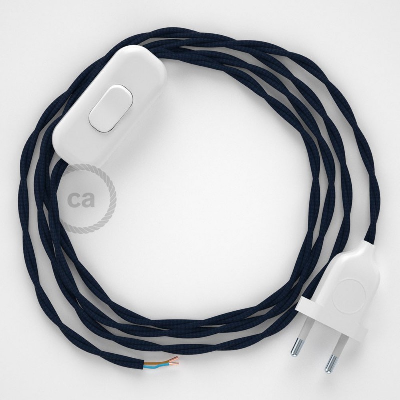 Cableado para lámpara, cable TM20 Efecto Seda Azul Oscuro 1,8m. Elige tu el color de la clavija y del interruptor!
