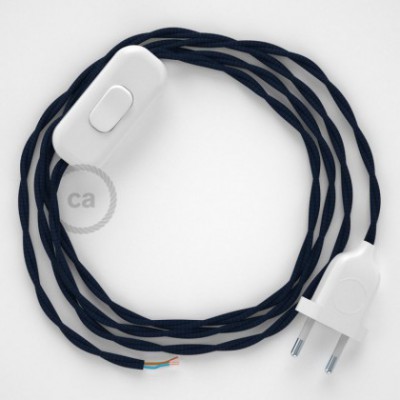 Cableado para lámpara, cable TM20 Efecto Seda Azul Oscuro 1,8m. Elige tu el color de la clavija y del interruptor!