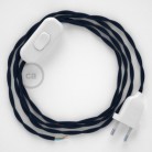 Cableado para lámpara, cable TM20 Efecto Seda Azul Oscuro 1,8m. Elige tu el color de la clavija y del interruptor!
