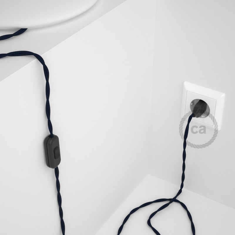 Cableado para lámpara, cable TM20 Efecto Seda Azul Oscuro 1,8m. Elige tu el color de la clavija y del interruptor!