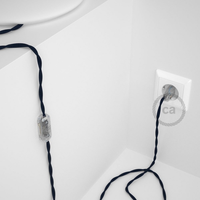 Cableado para lámpara, cable TM20 Efecto Seda Azul Oscuro 1,8m. Elige tu el color de la clavija y del interruptor!