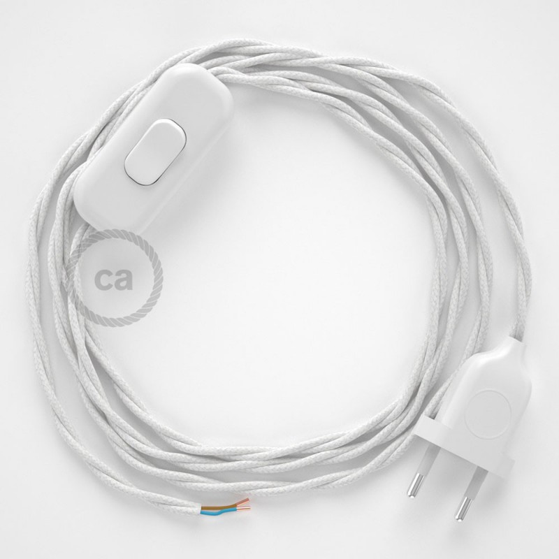 Cableado para lámpara, cable TC01 Algodón Blanco 1,8m. Elige tu el color de la clavija y del interruptor!
