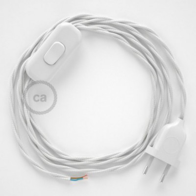 Cableado para lámpara, cable TC01 Algodón Blanco 1,8m. Elige tu el color de la clavija y del interruptor!