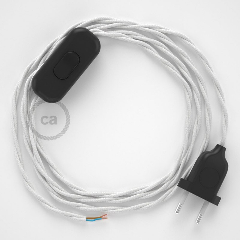 Cableado para lámpara, cable TC01 Algodón Blanco 1,8m. Elige tu el color de la clavija y del interruptor!