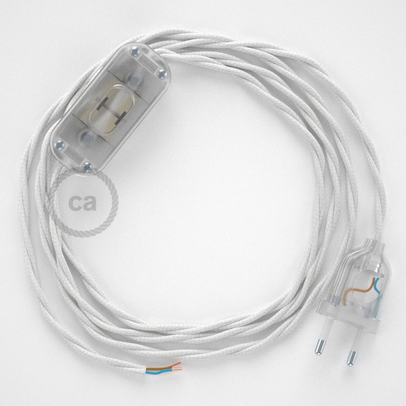 Cableado para lámpara, cable TC01 Algodón Blanco 1,8m. Elige tu el color de la clavija y del interruptor!