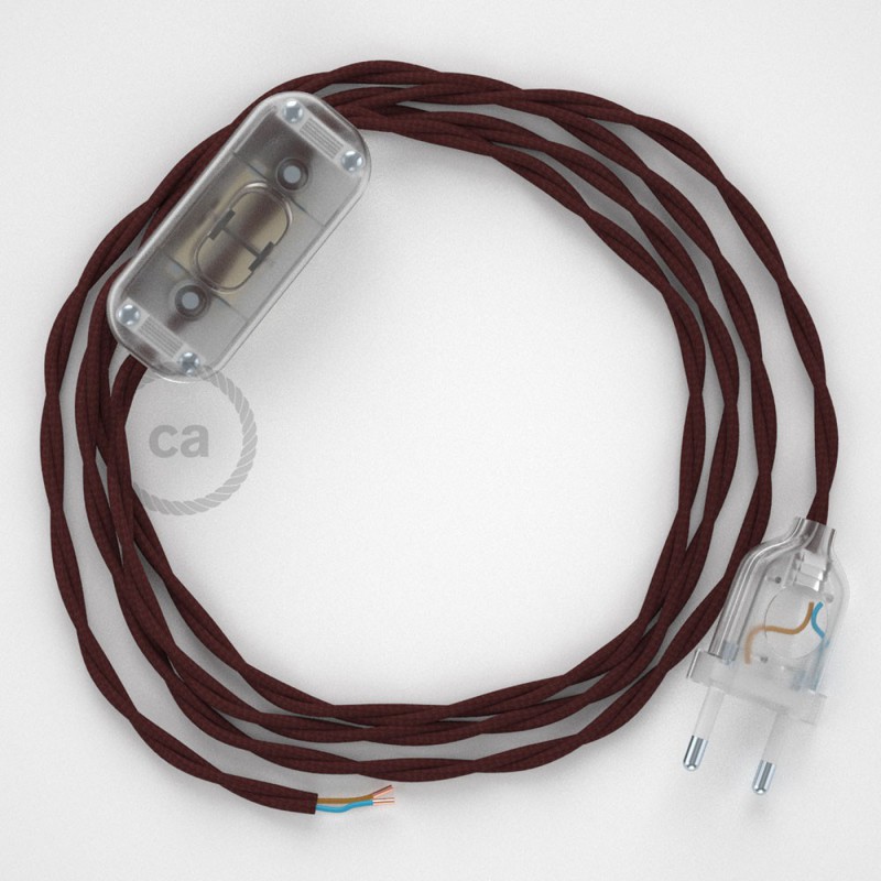 Cableado para lámpara, cable TM19 Efecto Seda Burdeos 1,8m. Elige tu el color de la clavija y del interruptor!