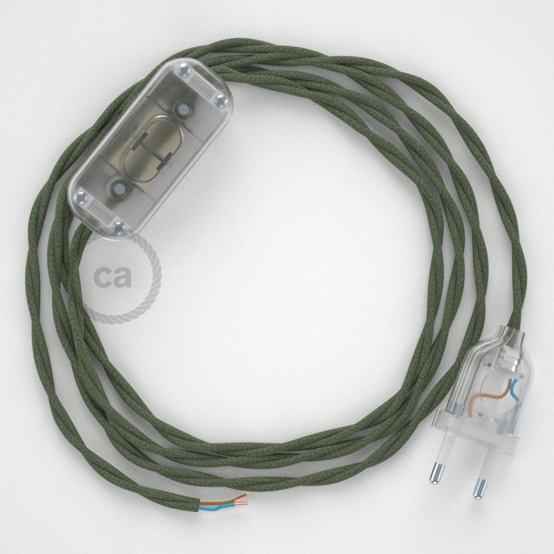 Cableado para lámpara, cable TC63 Algodón Verde Gris 1,8m. Elige tu el color de la clavija y del interruptor!