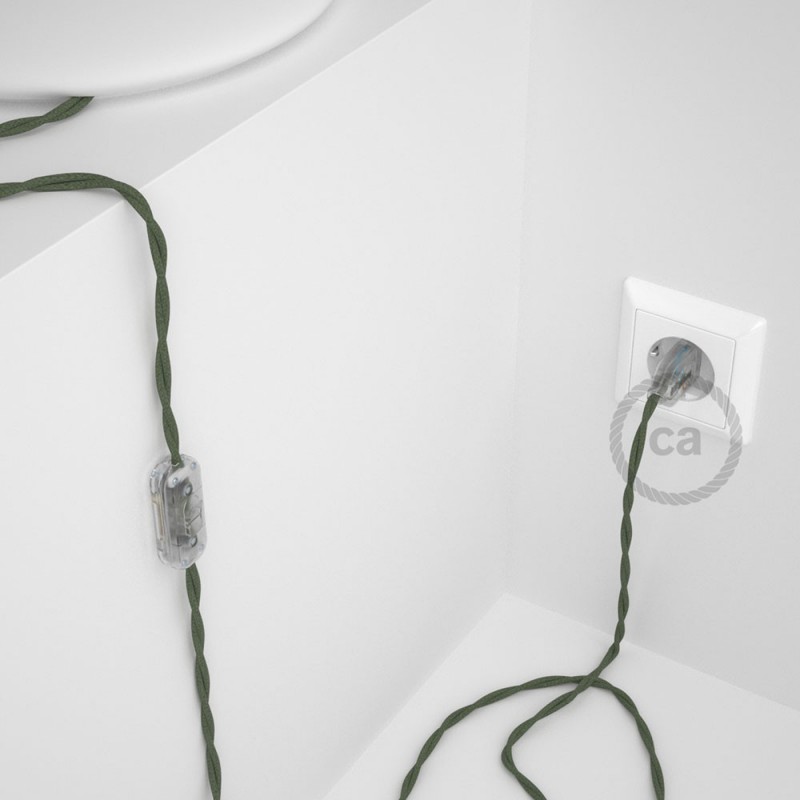 Cableado para lámpara, cable TC63 Algodón Verde Gris 1,8m. Elige tu el color de la clavija y del interruptor!
