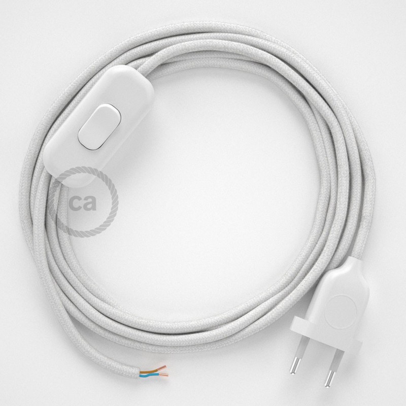 Cableado para lámpara, cable RC01 Algodón Blanco 1,8m. Elige tu el color de la clavija y del interruptor!