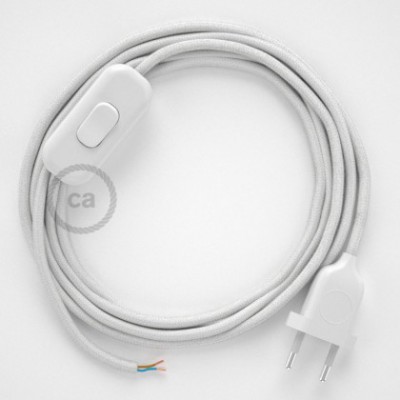 Cableado para lámpara, cable RC01 Algodón Blanco 1,8m. Elige tu el color de la clavija y del interruptor!