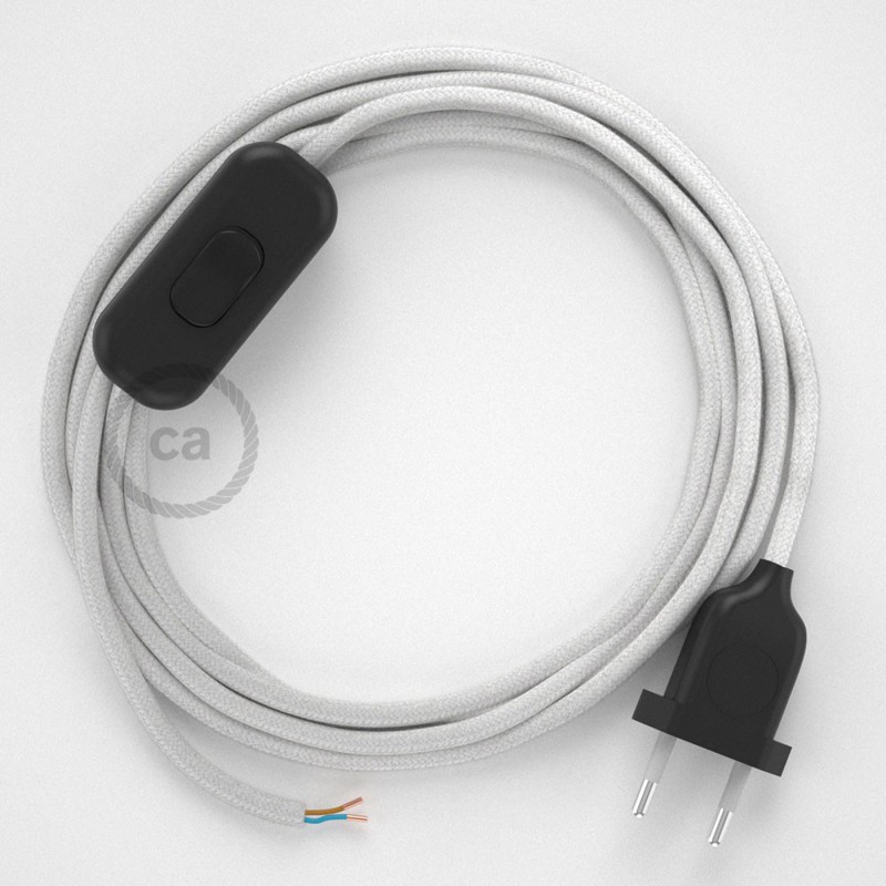 Cableado para lámpara, cable RC01 Algodón Blanco 1,8m. Elige tu el color de la clavija y del interruptor!