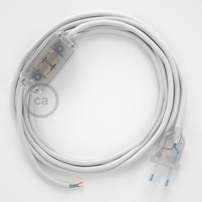 Cableado para lámpara, cable RC01 Algodón Blanco 1,8m. Elige tu el color de la clavija y del interruptor!