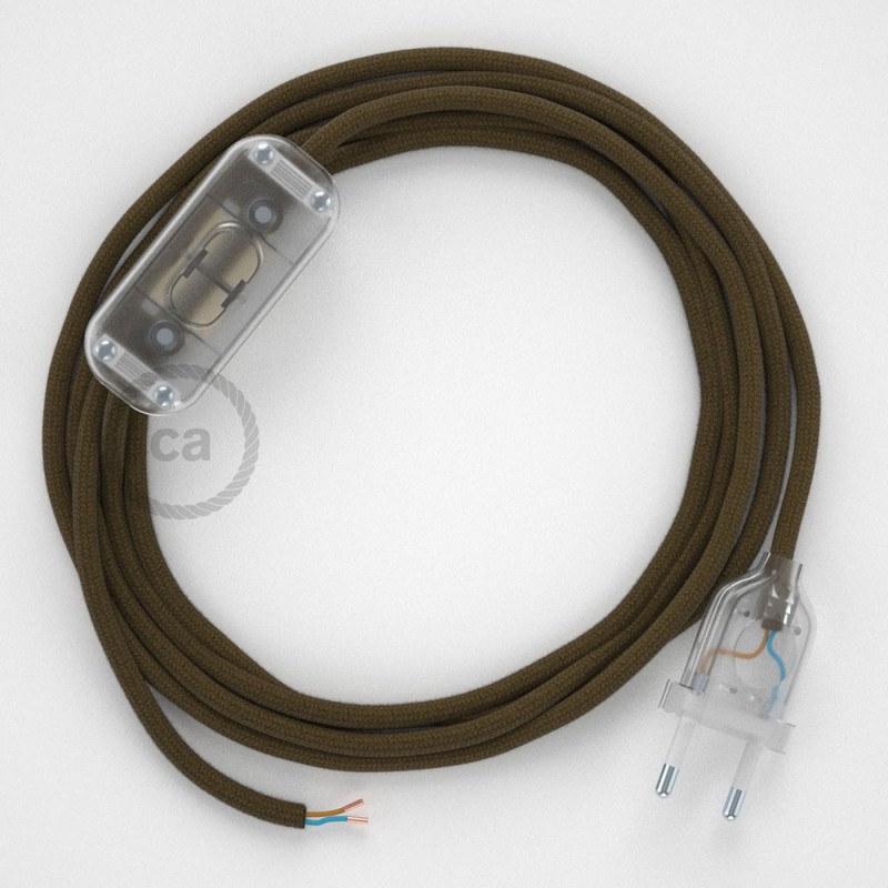 Cableado para lámpara, cable RC13 Algodón Marrón 1,8m. Elige tu el color de la clavija y del interruptor!