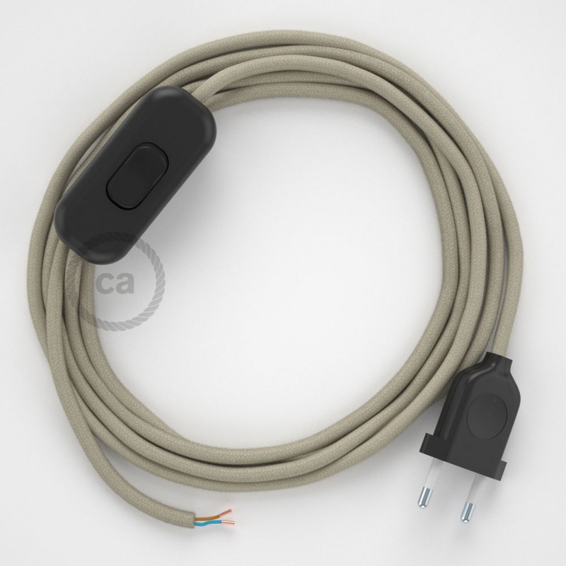 Cableado para lámpara, cable RC43 Algodón Gris Pardo 1,8m. Elige tu el color de la clavija y del interruptor!