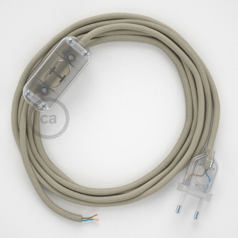 Cableado para lámpara, cable RC43 Algodón Gris Pardo 1,8m. Elige tu el color de la clavija y del interruptor!