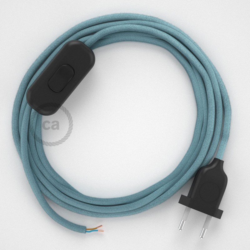 Cableado para lámpara, cable RC53 Algodón Oceano 1,8m. Elige tu el color de la clavija y del interruptor!