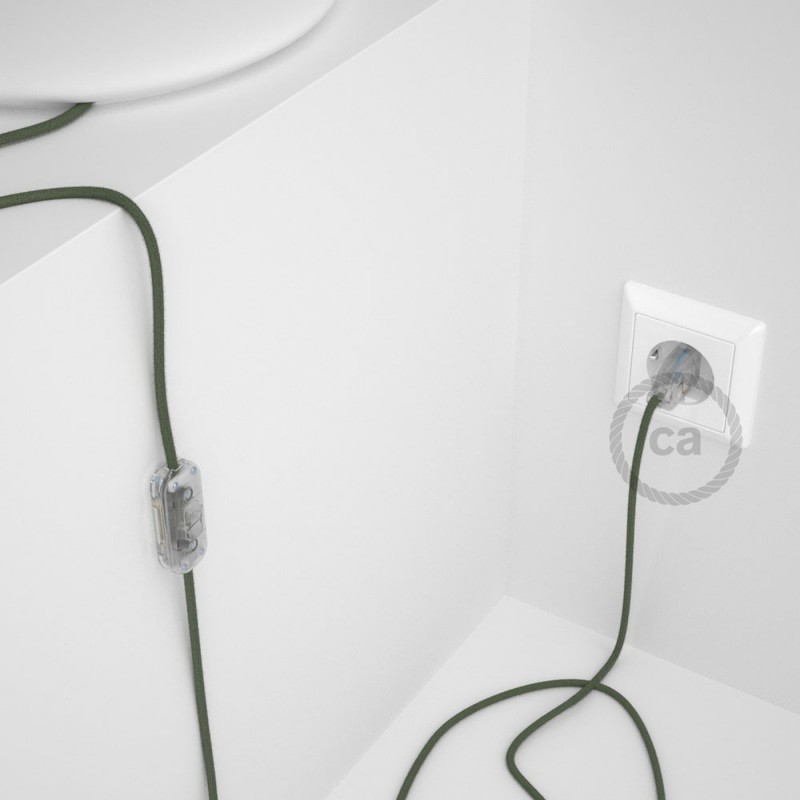 Cableado para lámpara, cable RC63 Algodón Verde Gris 1,8m. Elige tu el color de la clavija y del interruptor!