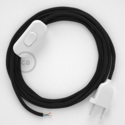 Cableado para lámpara, cable RC04 Algodón Negro 1,8m. Elige tu el color de la clavija y del interruptor!