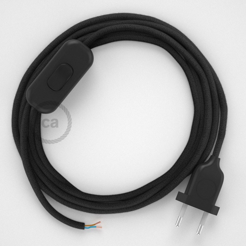 Cableado para lámpara, cable RC04 Algodón Negro 1,8m. Elige tu el color de la clavija y del interruptor!